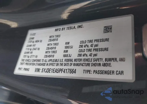 2023 Tesla Model 3 Rear-Wheel Drive из США, поврежденный, VIN 5YJ3E1EA5PF417664